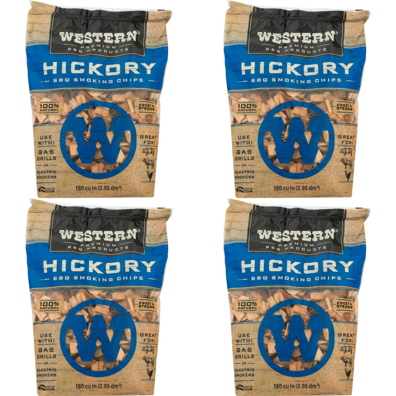 Western Premium BBQ 180 Cu In Hickory BBQ Grilling Smoking Wood Chips (4 Pack) - VMInnovations