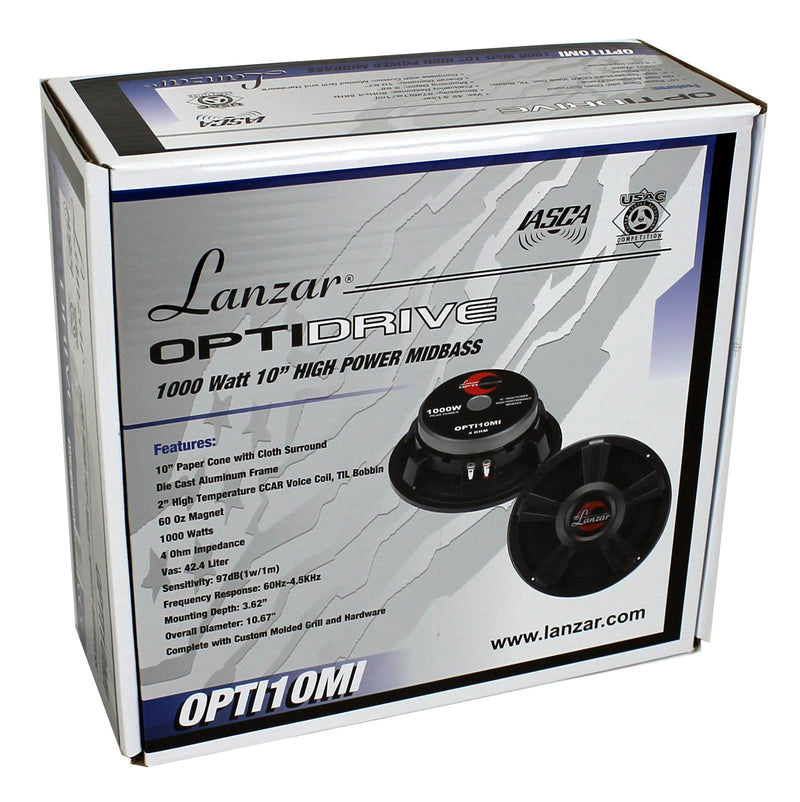 2) Lanzar OPTI10MI 10" 2000 Watt 4-Ohm High Power Mid Bass Car Audio Speakers