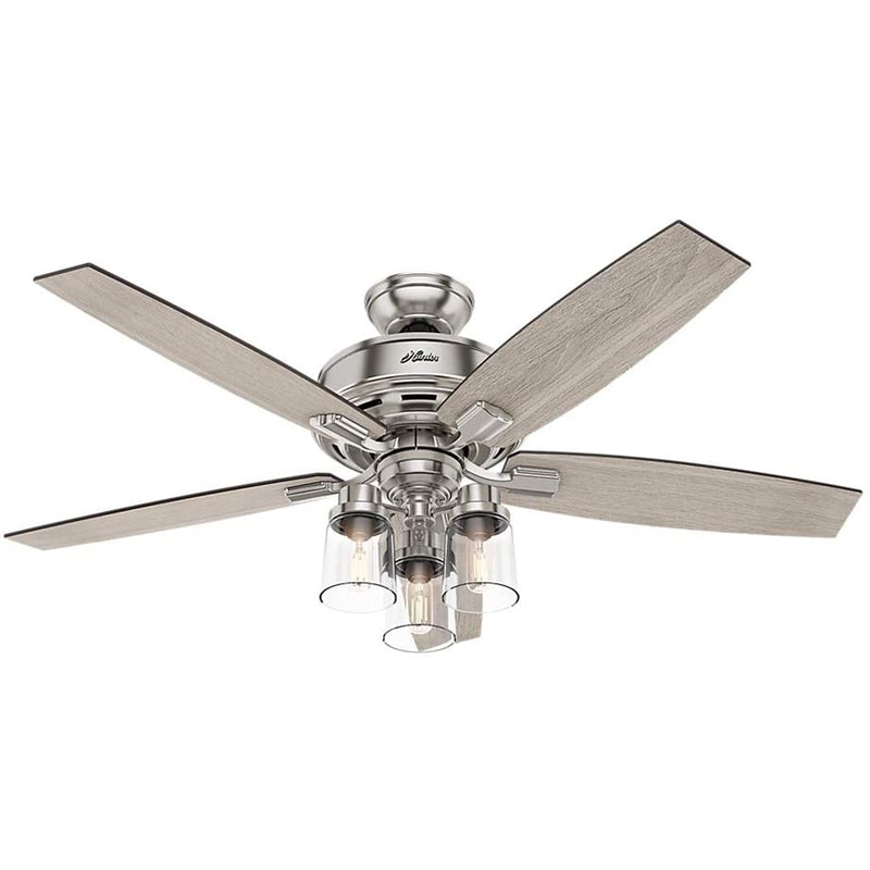 Hunter Bennett 52" Indoor Ceiling Fan with LED Lights and Remote Control, Nickel