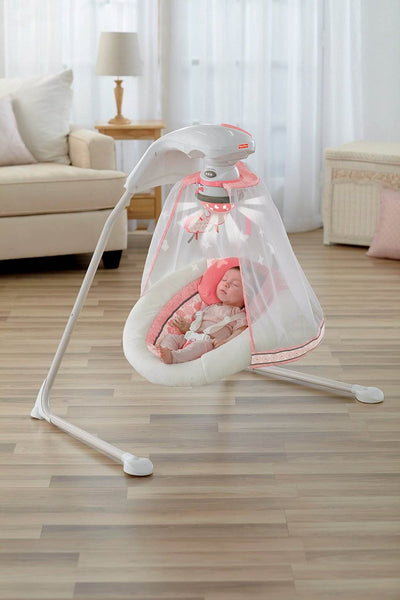 Fisher Price Coral Floral Baby Cradle & Swing with Music and Hanging Toys| X7050