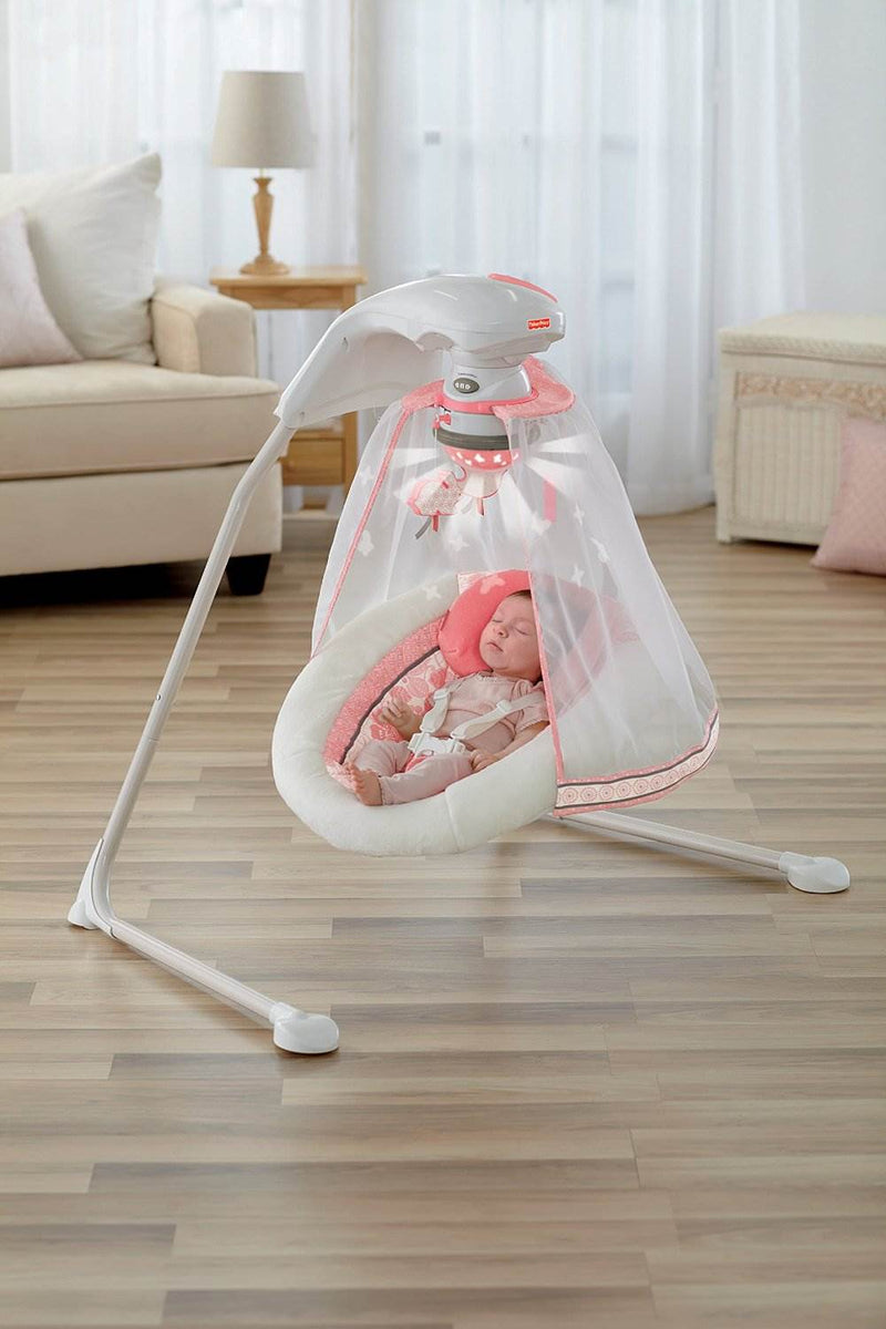 Fisher Price Coral Floral Baby Cradle & Swing with Music and Hanging Toys| X7050