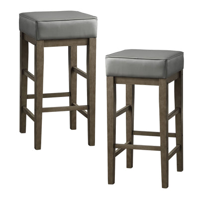 Lexicon 29 Inch Pub Height Wooden Bar Stool Leather Seat Barstool, Gray