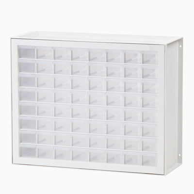 Iris 64 Drawer Clear Plastic Craft Garage Workshop Storage System Cabinet, White