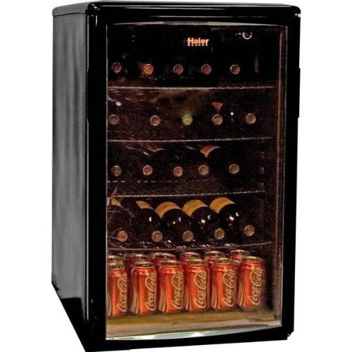 Haier HBCN05EBB 96-Can/35-Bottle Wine and Beverage Center Mini Fridge, Black