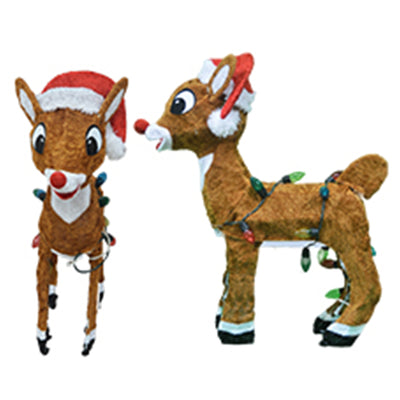 ProductWorks 24 Inch Rudolph with Santa Hat 3D Pre Lit Holiday Yard Decoration