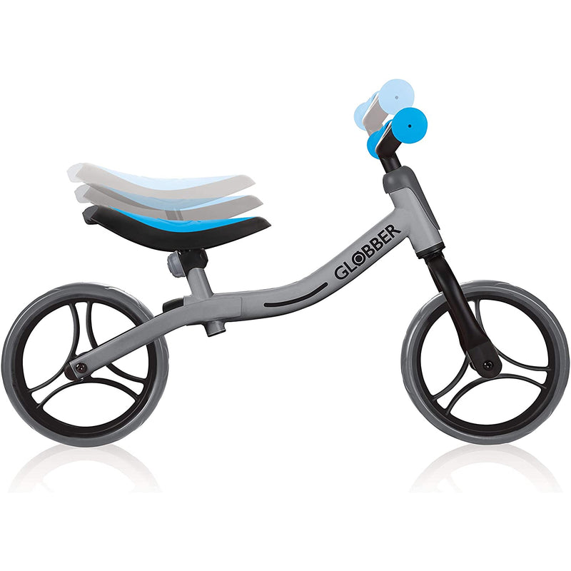 Globber GO BIKE Adjustable Balance Training Bike for Toddlers, Silver & Sky Blue