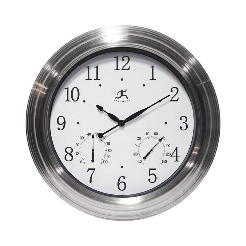 Infinity Instruments Churchill Round Indoor/Outdoor 18.5 inch Wall Clock, Silver
