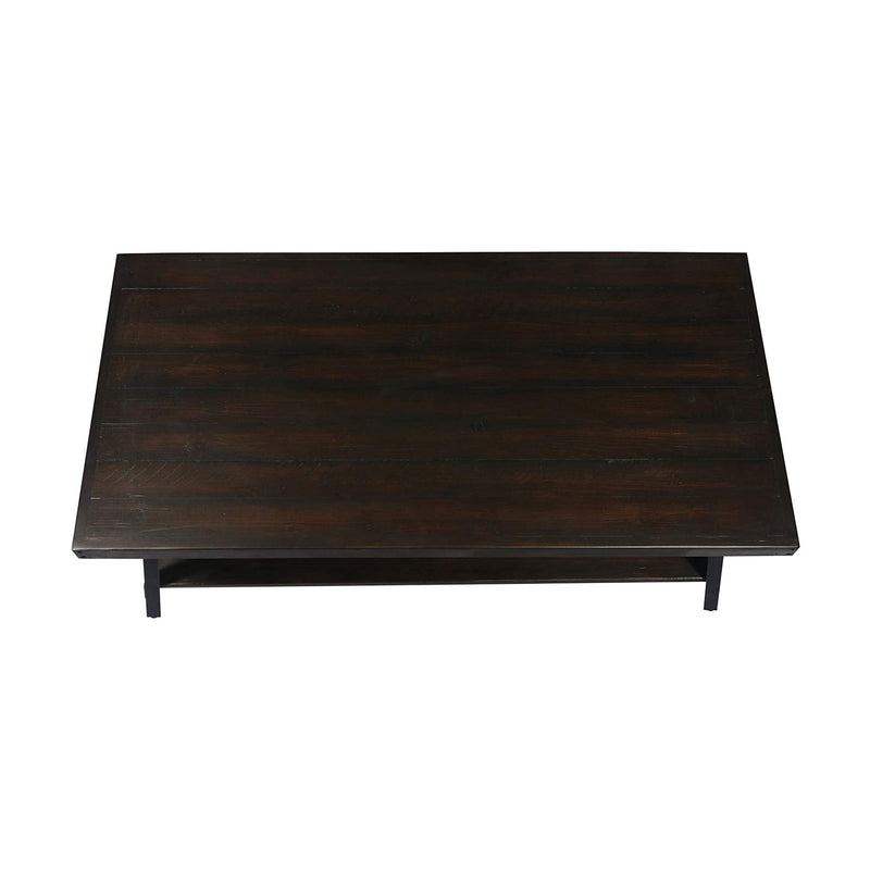 Wallace & Bay Chandler 48 Inch Rustic Open Storage Coffee Table, Pine Dark Brown