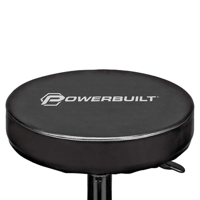 Powerbuilt Pneumatic Adjustable Height Roller Padded Stool Seat w/ Tool Tray