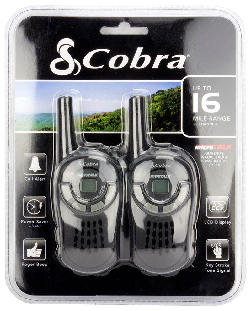 (2) COBRA CX110 16 Mile 22 Ch FRS/GMRS Walkie Talkie 2-Way Radios w/ Headsets