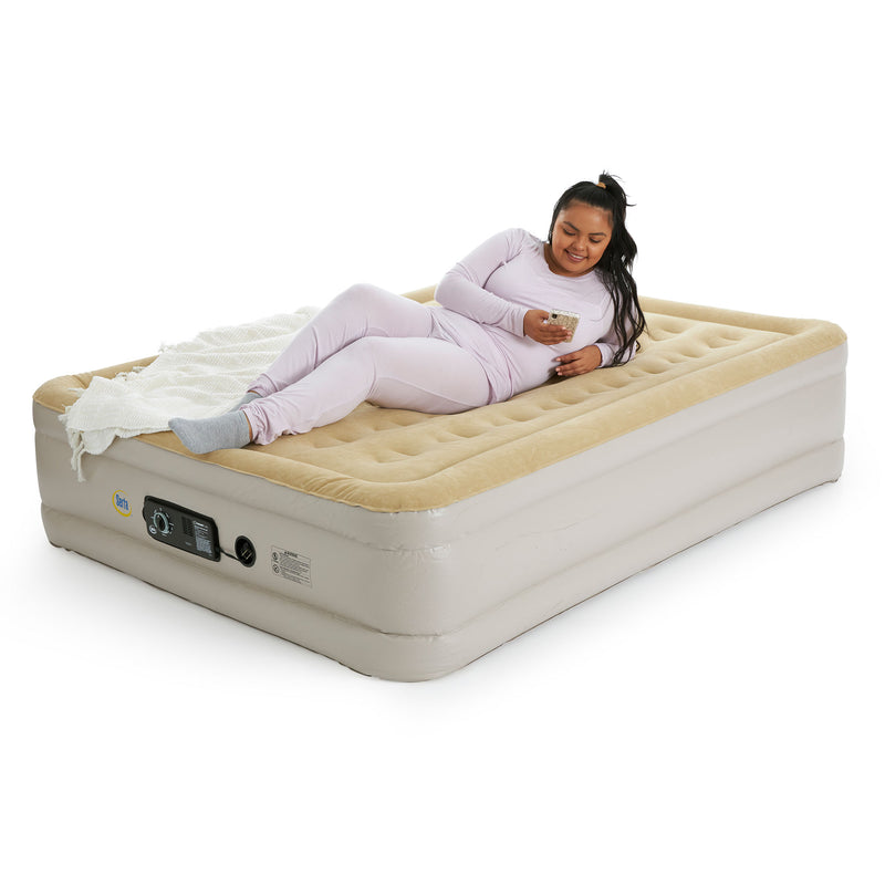Serta Raised Queen Air Bed Mattress with Built-In neverFLAT AC Air Pump and Bag