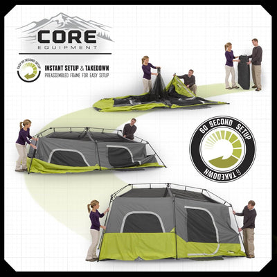 CORE Equipment 9 Person Instant Pop Up 14' x 9' Cabin Tent - Green/Grey