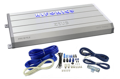 Hifonics Zeus 1200 Watt 2-Channel Car Stereo Power Amplifier + 4 Gaue Wiring Kit