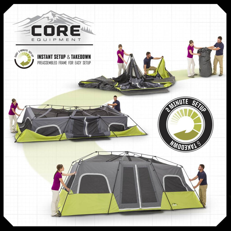 CORE Equipment 12 Person Instant Green/Grey Cabin Tent - 18&