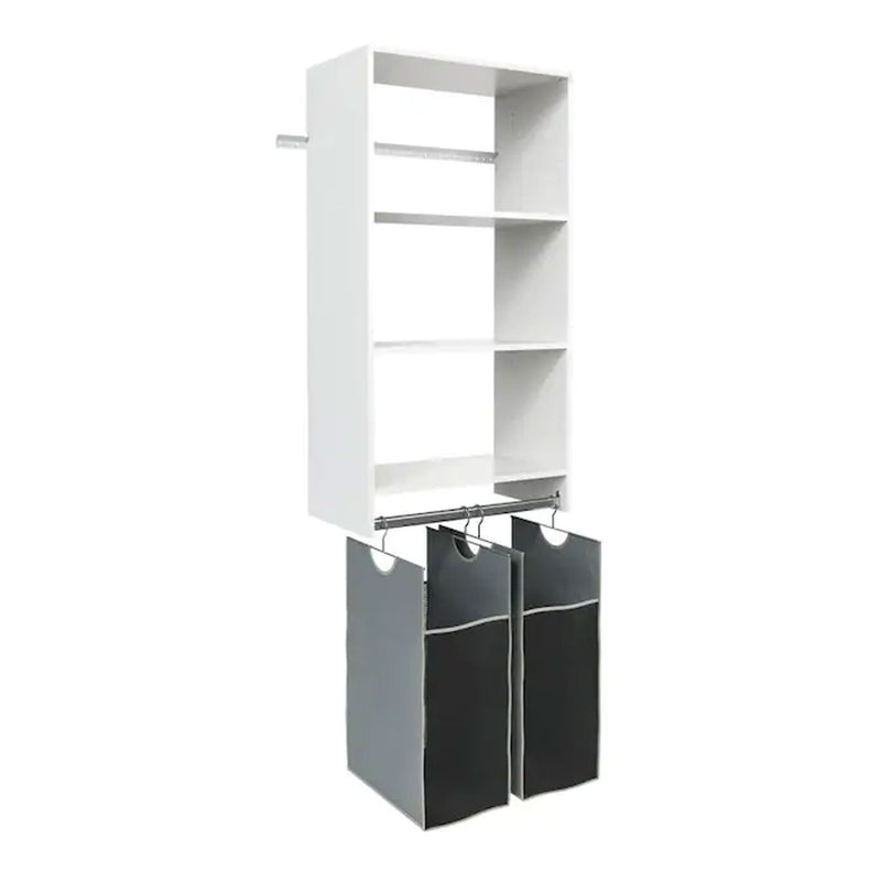 Easy Track Closet Storage Shelf Organizer System with Hanging Hamper Kit, White