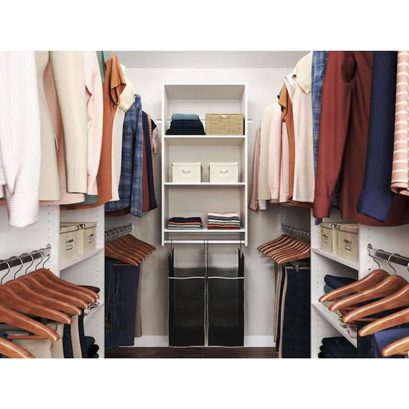 Easy Track Closet Storage Shelf Organizer System with Hanging Hamper Kit, White