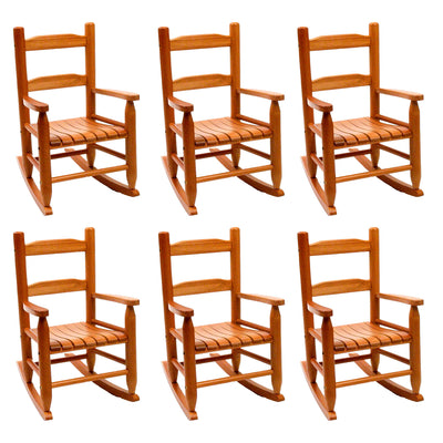 Lipper Child's Eco Friendly Rubberwood Rocking Seat Chair, Pecan Finish (6 Pack)