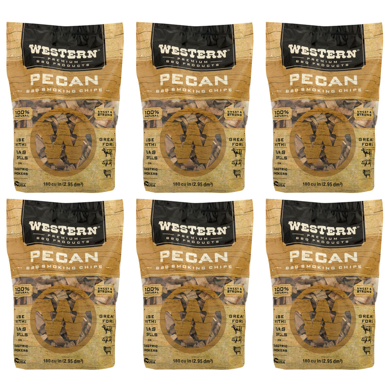 Western 180 cu in. Premium Pecan Wood BBQ Grill/Smoker Cooking Chips (6 Pack)