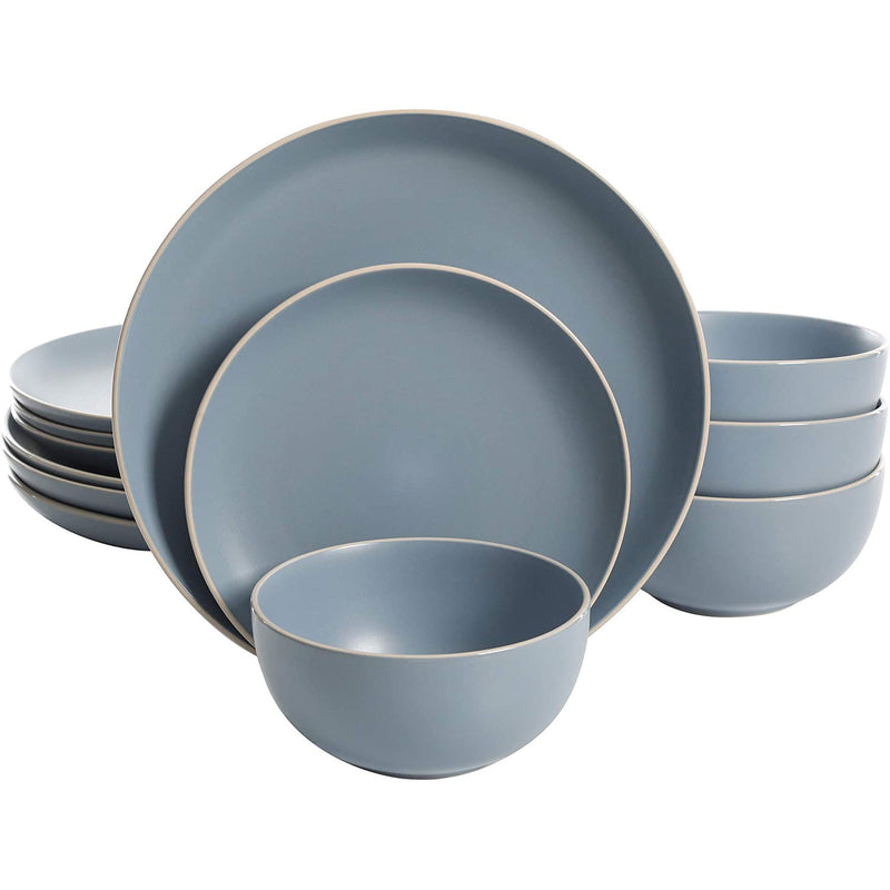 Gibson Rockaway 12 Piece Matte Glaze Stoneware Dinnerware Set, Plates and Bowls