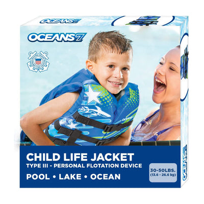 Oceans 7 US Coast Guard Approved Type III Kids PFD Water Life Jacket Vest, Blue