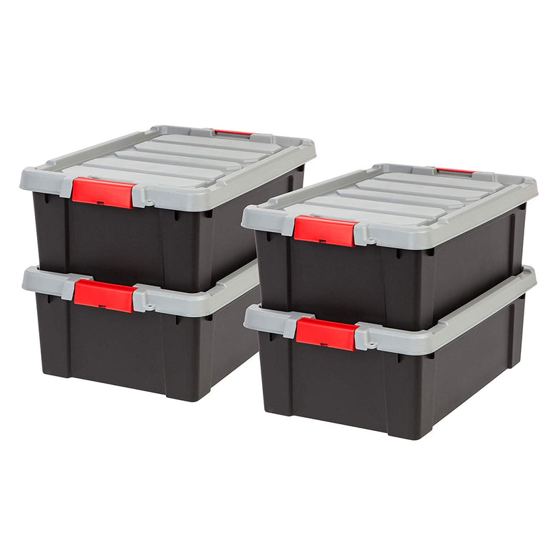 IRIS USA 10 Gallon Hard Plastic Store It All Tote Storage Box, Black (4 Pack)
