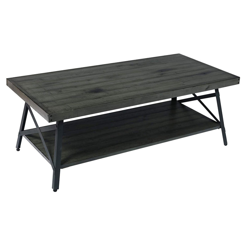 Wallace & Bay Chandler 48 In Long Rustic Open Storage Coffee Table, Antique Gray