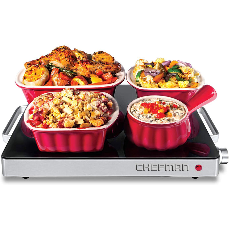 Chefman Compact Glasstop Warming Tray with Adjustable Temperature Control, Black