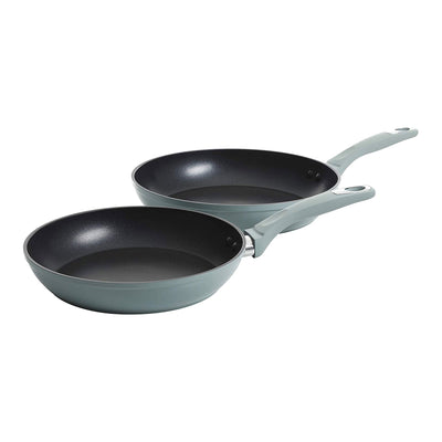 Oster 2 Piece 11 and 8 Inch Aluminum Non Stick Home Frying Pan Set, Dusty Blue