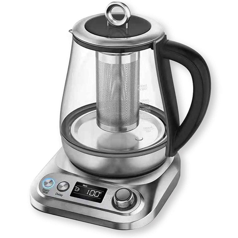Chefman 1.5 Liter Stainless Steel Programmable Electric Glass Kettle Tea Infuser