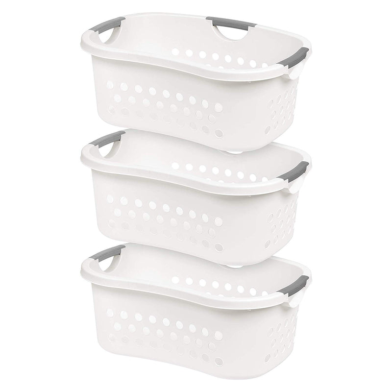 IRIS 589132 Comfort Carry White Plastic Lightweight Laundry Basket, Pack of 3