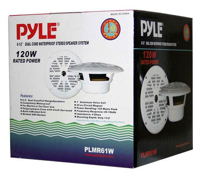 2) PYLE PLMR61W 6.5" 120W Marine/Boat Car Waterproof Full Range Audio Speakers