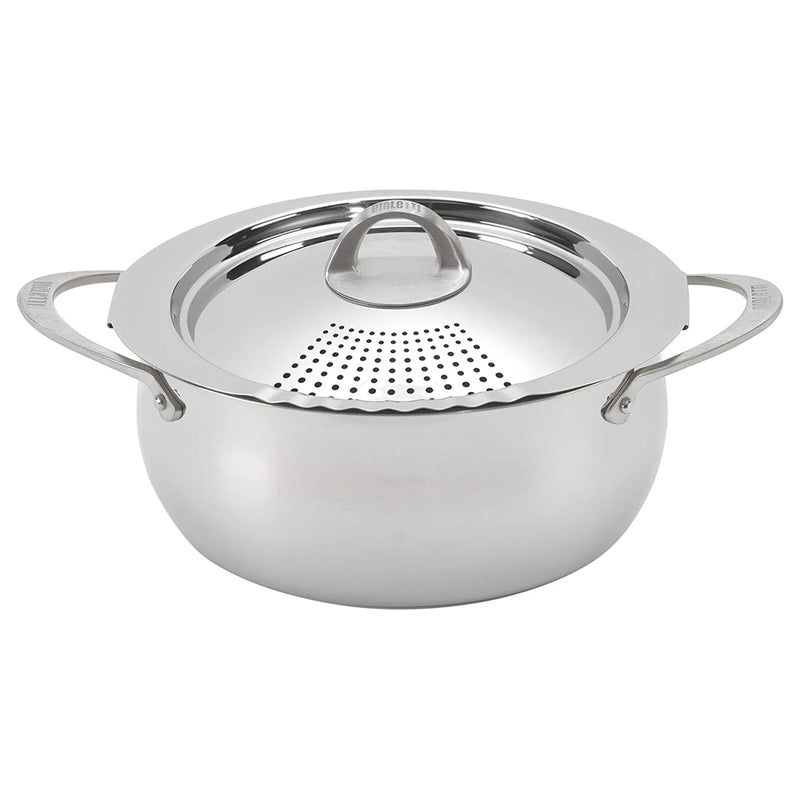 Bialetti 7593 Stainless Steel 6 Quart Kitchen Pasta Pot w/ Strainer Lid, Silver