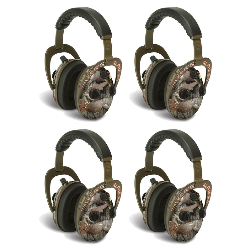 Walkers Alpha Muffs 360 Hunting 9x Hearing Enhancement Earmuffs, Camo (4 Pack)
