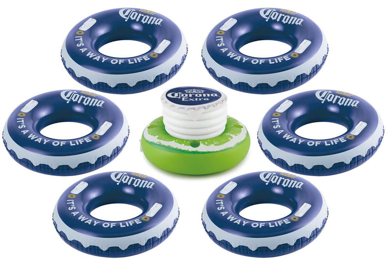 Corona 31 inch Corona Bottle Cap Tubes, 6 Pack with Inflatable Floating Cooler