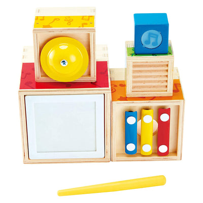 Hape Children's Colorful 6 Piece Wooden Stacking Musical Box, Music Toy Set