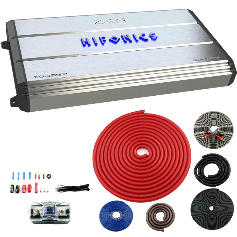 Hifonics 3200W Max Class D Monoblock Car Amp + VM Audio 4-Gauge Amp Wiring Kit