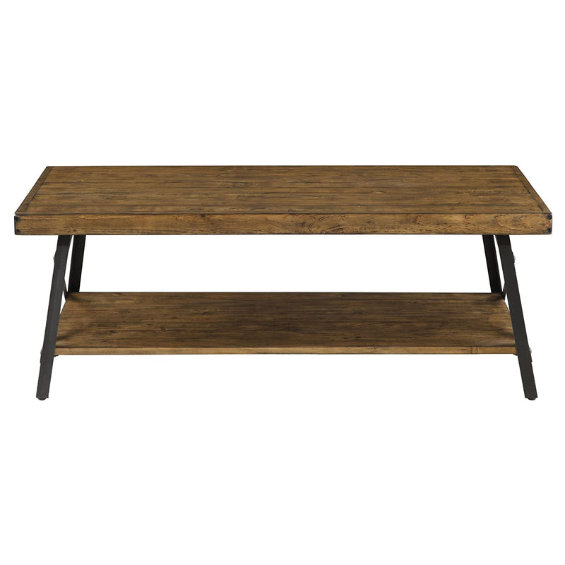 Wallace & Bay Chandler 48 Inch Long Rustic Open Storage Coffee Table, Pine Brown