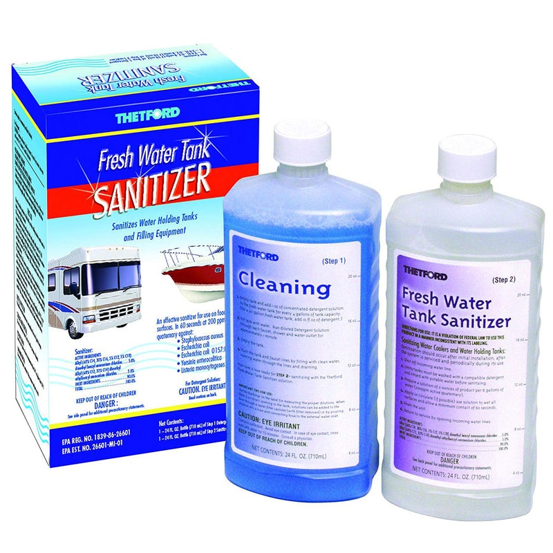 Thetford 2 Part System Fresh Water Tank 24 Ounce Sanitizer Detergent & Treatment