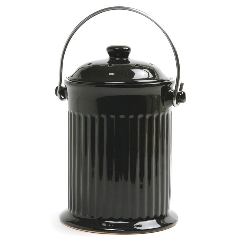 Norpro 93EB 1 Gallon Ceramic Counter Top Compost Crock w/ Steel Handle, Black