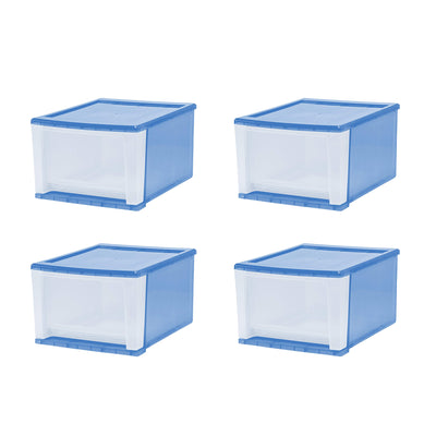 IRIS 129834 Large 17 Qt Stackable Pull Out Clear Front Plastic Drawer, Pack of 4