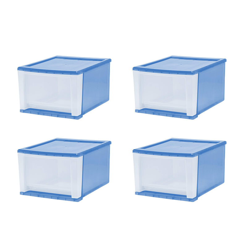 IRIS 129834 Large 17 Qt Stackable Pull Out Clear Front Plastic Drawer, Pack of 4