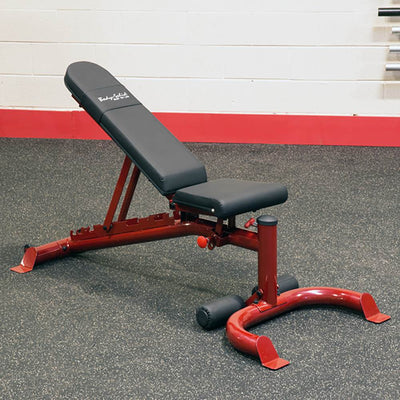 Body Solid Fitness Heavy Duty Adjustable Flat Incline Decline Workout Bench, Red