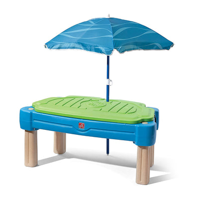 Step2 Cascading Cove Sand and Water Kids Sensory Play Table with Umbrella, Blue