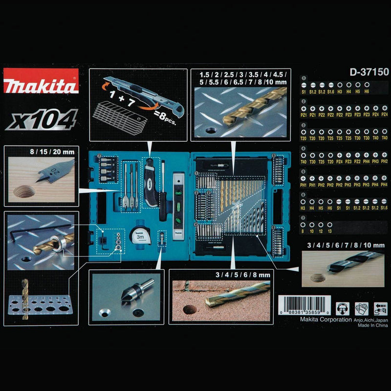 Makita 104 Piece Metal Wood Masonry Drilling Fastening Metric Bit Hand Tool Set