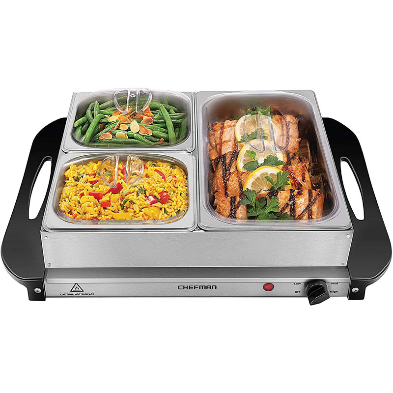 Chefman 3 Pan Electric Buffet Server Plus Warming Tray with Temperature Controls