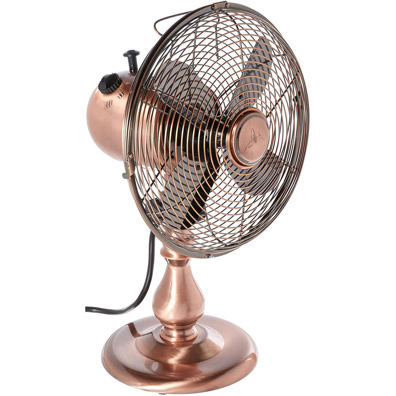 DecoBREEZE DBF6122 Oscillating 3 Speed Air Circulating Table Fan, Brushed Copper