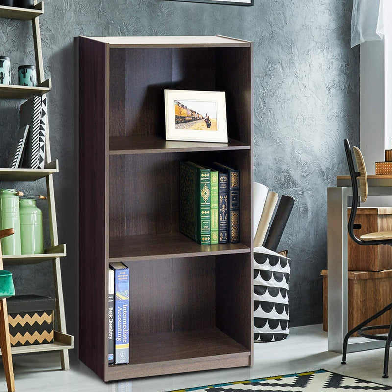 Furinno Basic 3 Tier Open Bookcase Display Storage Shelf Organizer, Dark Brown