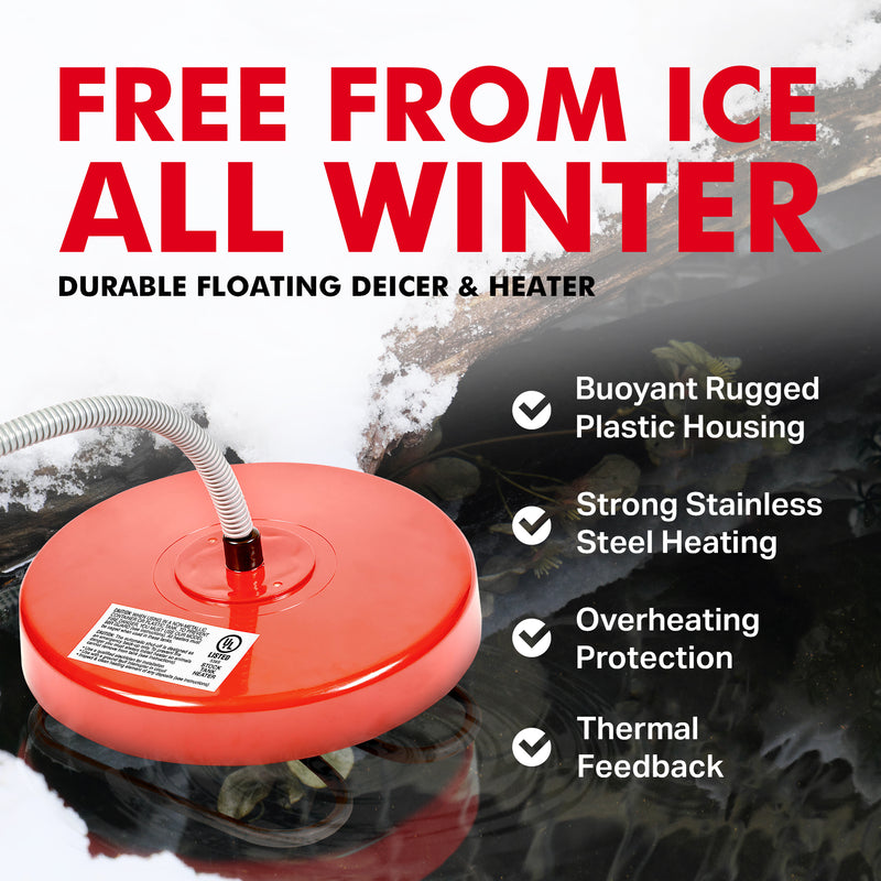 API 1500 Watt Thermostatic Winter Floating Pond Water Deicer and Heater, Red
