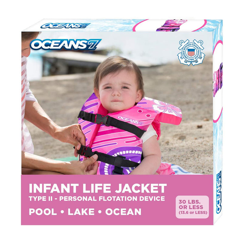 Oceans 7 Infant Life Jacket Type II PFD Flotation Swim Trainer Vest, Pink/Berry