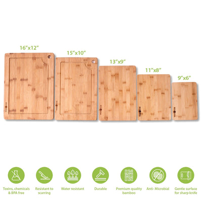 ECO SOUL Earth Friendly Organic Bamboo Cutting Boards, Premium Series, Set of 5